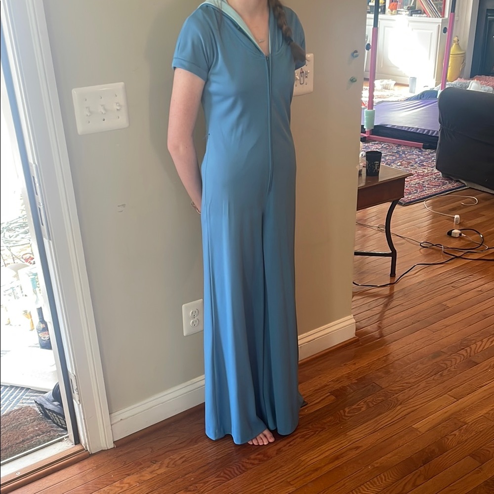 Vintage Blue Hooded Jumpsuit